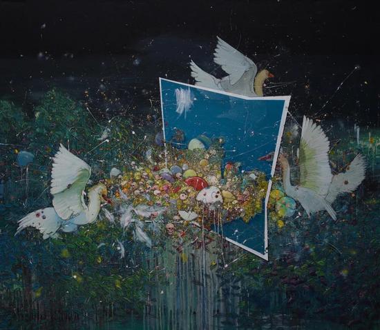 浮生集—盛夏如诗,一念之间,210x240cm,布面丙烯,2017