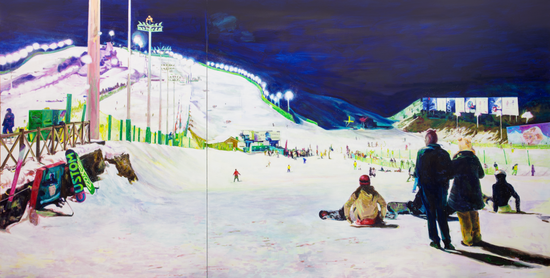 《滑雪》，亚麻布面油画，200 × 400 cm，2022