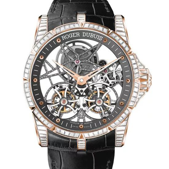 ▲ DJ Khaled 佩戴Excalibur Skeleton Double Tourbillon镶钻款手表