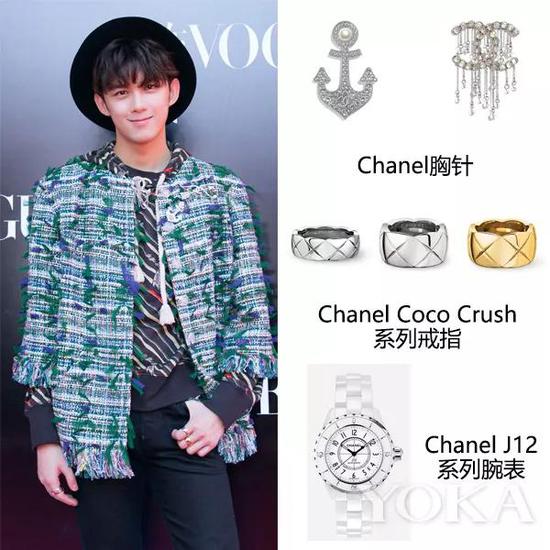 吴磊佩戴Chanel胸针、戒指和腕表（艺人图片来源于吴磊工作室微博）