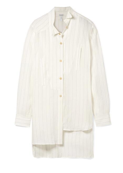 Loewe 不对称大廓形条纹亚麻混纺衬衫$1,064