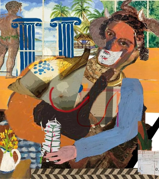 奥利维尔·苏芙兰《斜倚的奥林匹亚斯》，布面丙烯、收藏级四色印刷墨，152.4 × 127 cm，2022