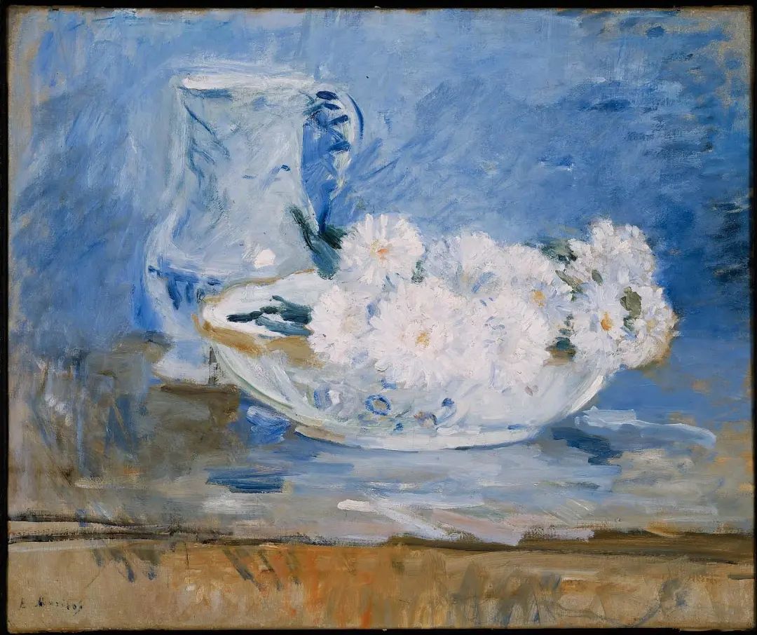 《碗中白花》，贝尔特·莫里索，1885年，布面油画