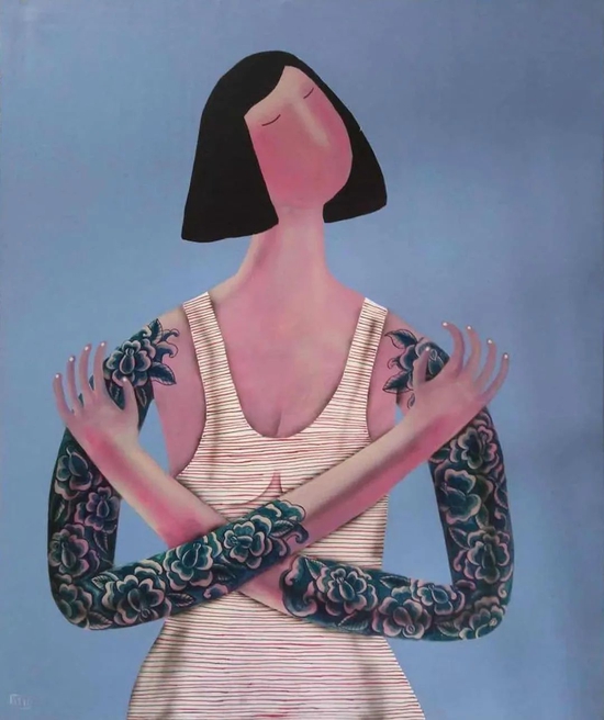 奇蒂·纳罗德《纹身女孩》，布面丙烯，103 × 83 cm，2019