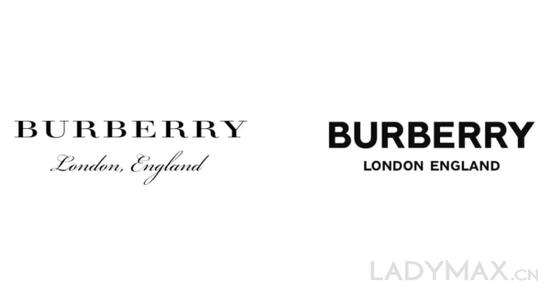 区别于左图旧Logo的衬线字体,右图Burberry新Logo的字体更为简洁现代