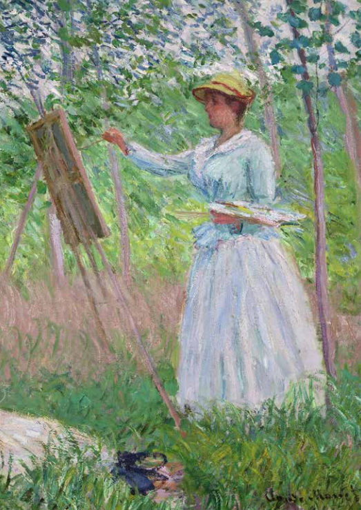 　　克劳德·莫奈《在吉维尼的树林中：布兰奇·霍斯切德站在画架前，苏珊娜·霍斯切德在看书》（细节），创作于1887年，收藏于美国洛杉矶的洛杉矶郡艺术博物馆