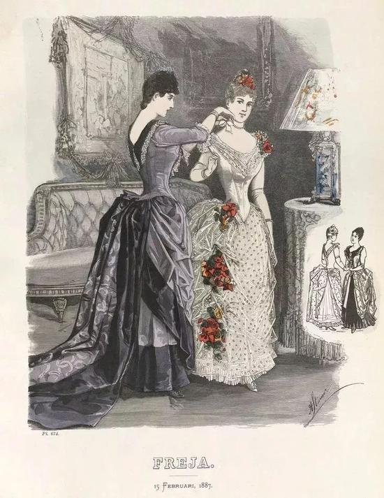 在维多利亚时期的欧洲贵族圈子里,女性一般都要求女侍从为其穿衣