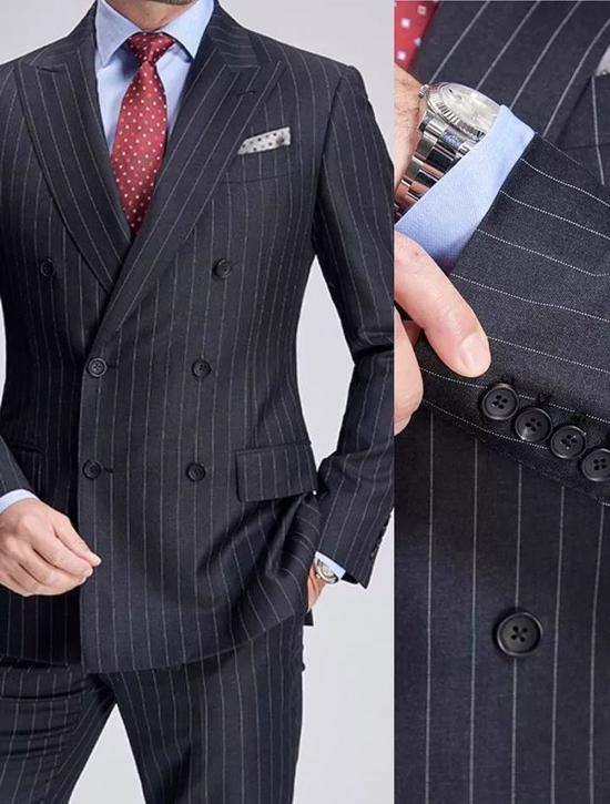 Pinstripe Suit：以黑色、炭色为主调，上面画有白色细线的昂贵西装