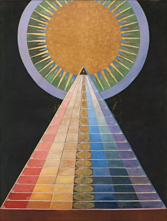 　　Hilma af Klint，《AptarpiecesL Group X， No。 1， Altarpiece》（1915）。图片：© Stiftelsen Hilma af Klints Verk