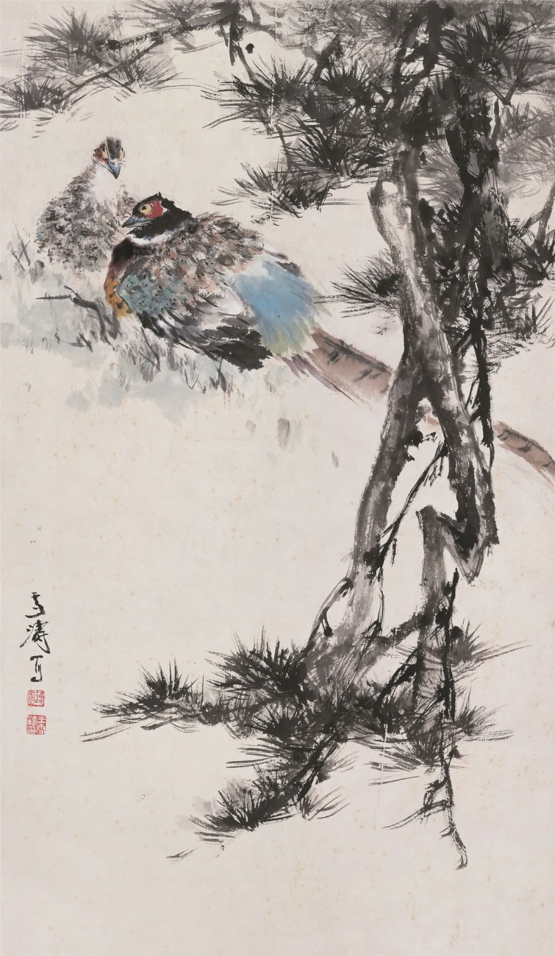同栖秋荫 王雪涛 96.5cm×56cm 纸本设色 无年款
