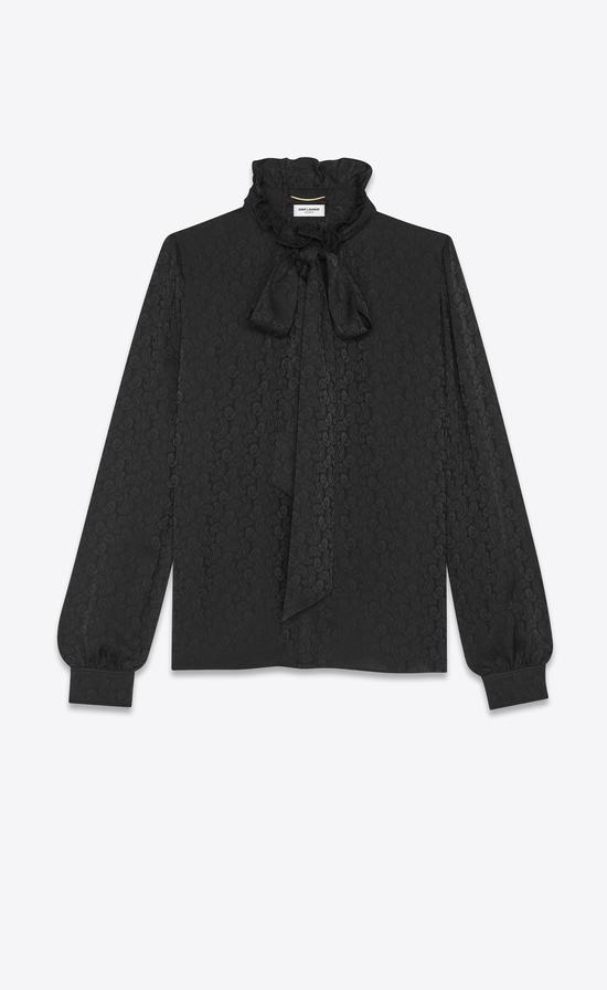 黑色暗花泡泡袖襯衫 Saint Laurent by Anthony Vaccarello ¥13500