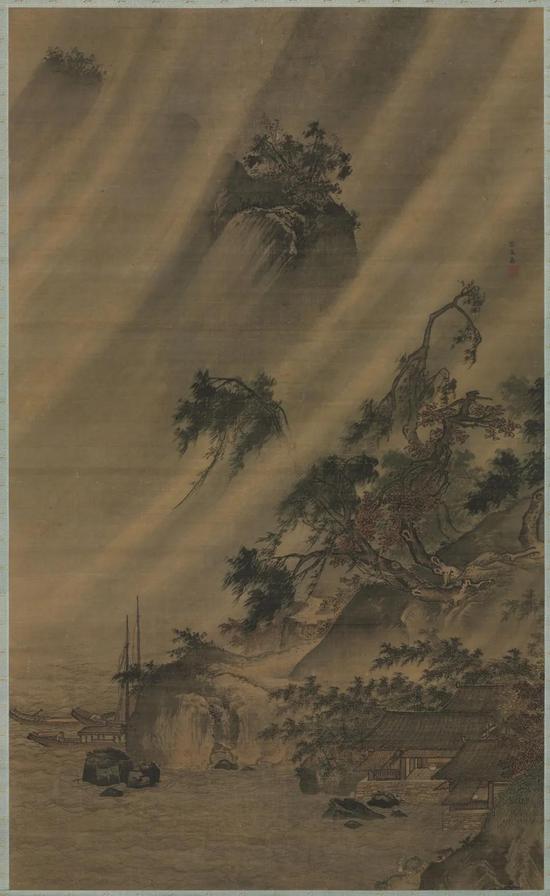 明 吕文英 江村风雨图