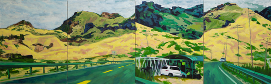 《错位的风景》，布面油画，100 × 320 cm，2021