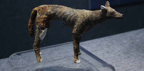隋炀帝萧后墓中出土的陶细犬,与汉代釉陶通行的犬类形象差异较大