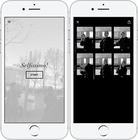 左边是 selfissiom 的主界面，右边是一次自拍下来的照片列表。