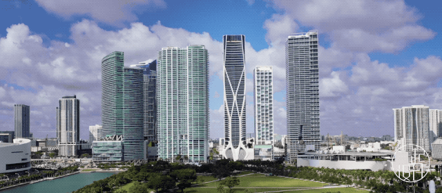 这栋摩天大厦的建筑外观有着弧线形的设计,并采用了玻璃纤维增强的混凝土模板,保持了大平面的特点。外部结构元素的变化,让室内除了核心筒之外几乎没有立柱