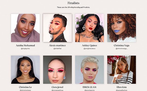 “Sephora Squad”项目胜出者。图片来源:丝芙兰官网