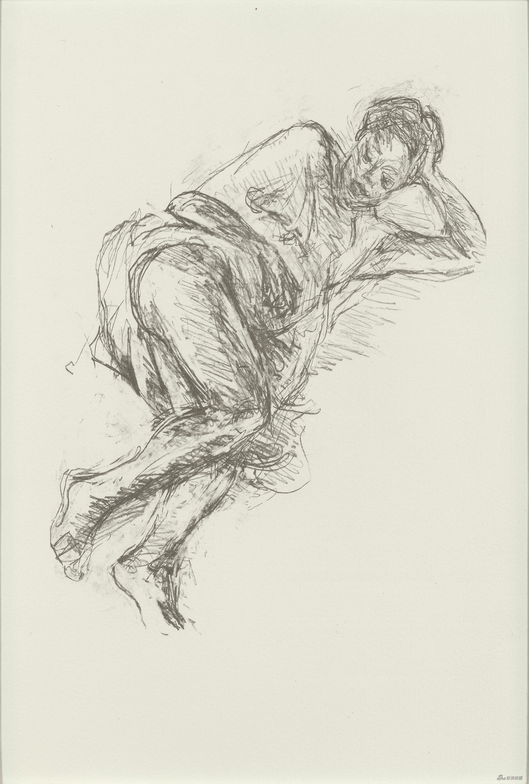 侧躺女人像,亨利·卡蒂埃 - 布列松,石版画,38×28cm