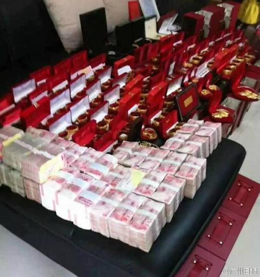 广东中山土豪婚礼新娘脖子挂满金手镯