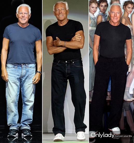 在不必要穿西装的场合，老爷子经常是紧身T恤+宽松仔裤+休闲鞋。