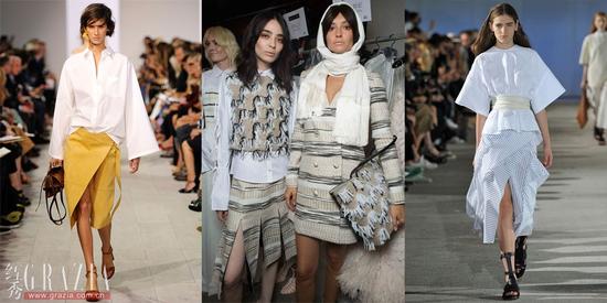 ▲左：Michael Kors 2016春夏系列；中：Christian Siriano 2016春夏系列；右：Cedric Charlier 2016春夏系列