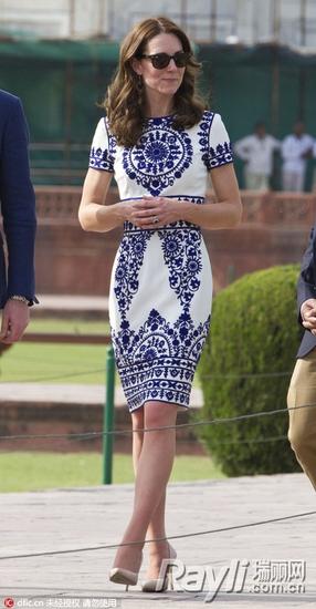 凯特王妃穿青花瓷连衣裙亮相
