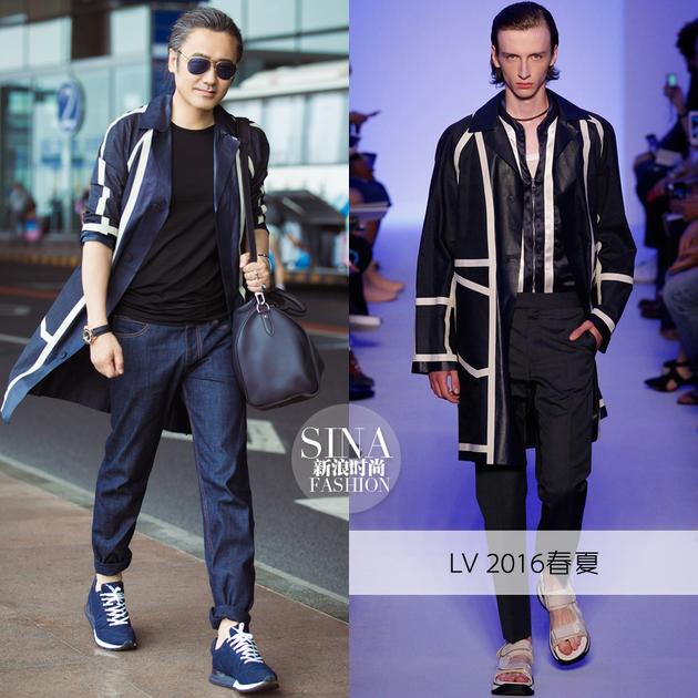 启程巴黎的机场look,波叔选择了LV-2016春夏系列风衣