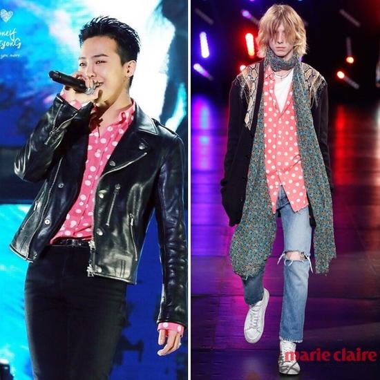 同样这身波点花衬衫也出自Saint Laurent2016春夏系列