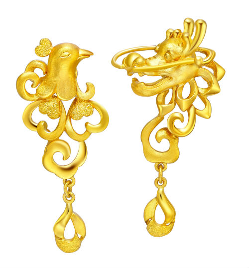 金至尊金装花嫁耳环