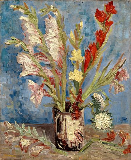 《插着翠菊和剑兰的花瓶》(Vase with Gladioli and China Asters 1887)