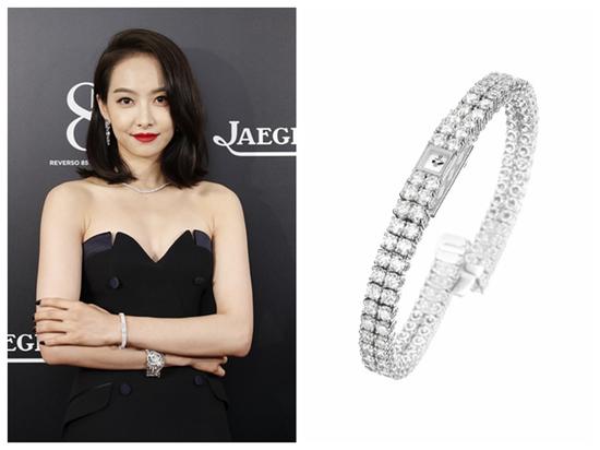 今年上海电影节上，宋茜佩戴积家 Riviere 101 Reine 高级珠宝腕表，满嵌两圈亮钻，将她衬得宛如公主。