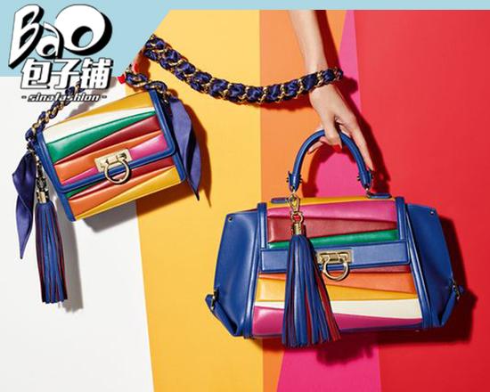 Salvatore Ferragamo X Sara Battaglia彩虹条纹包包