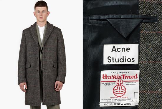 Acne Studios 灰色Harris Tweed花呢大衣