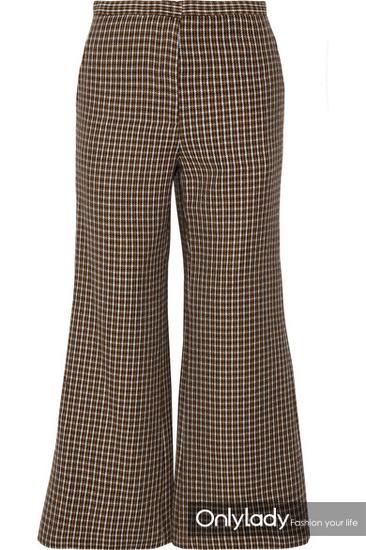 千鸟格九分喇叭裤