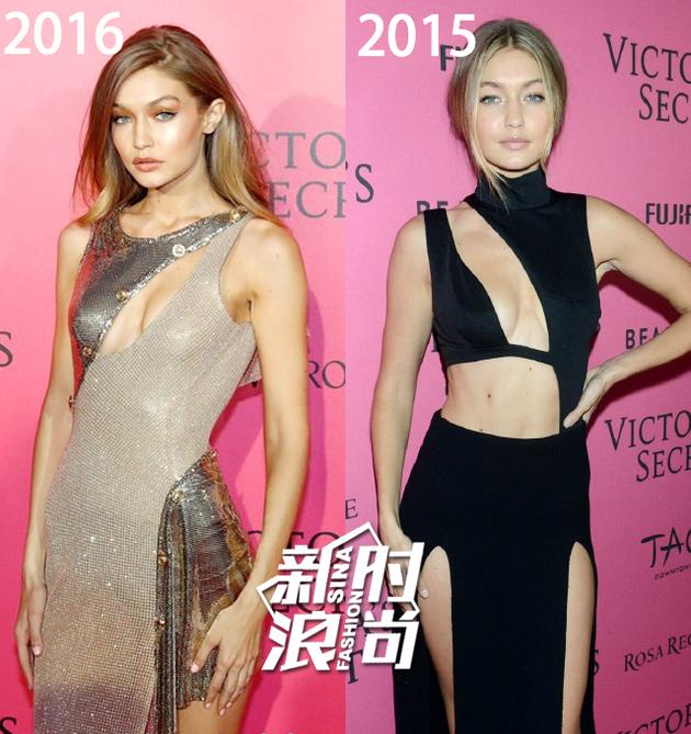 Gigi Hadid维秘大秀after party 2016vs2015对比图