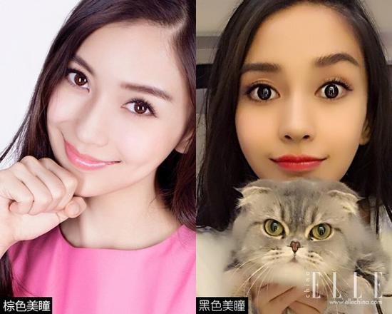 Angelababy：棕色美瞳vs黑色美瞳