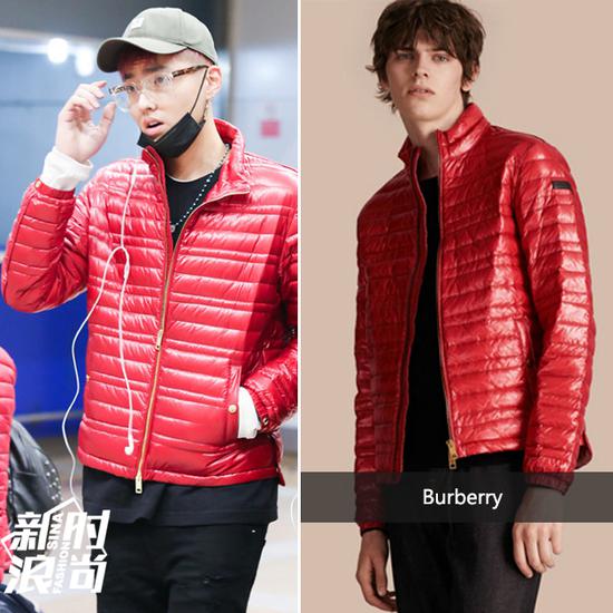 吴亦凡穿Burberry红色羽绒服