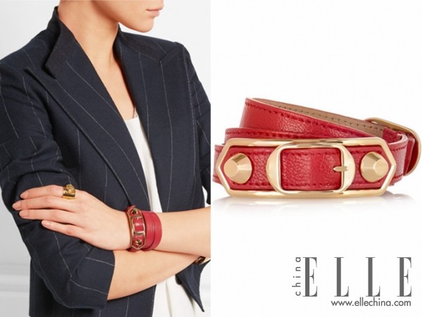 BALENCIAGA Holiday Collection Triple Tour 纹理皮革金色手镯 参考价格:$285