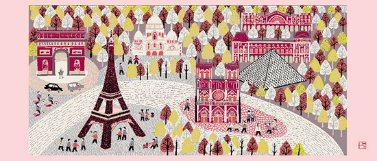 上下“你好，巴黎！”系列真丝羊绒围巾