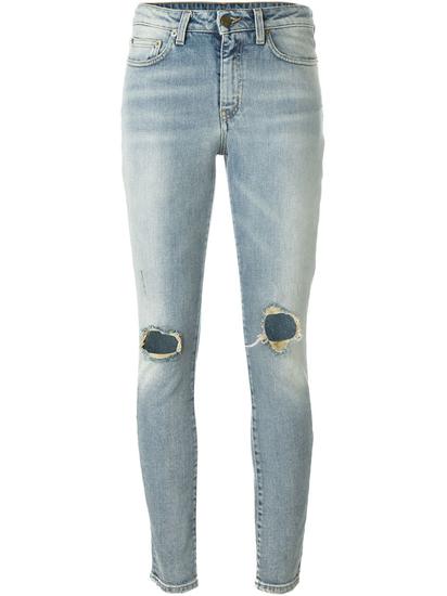 Saint Laurent 磨损紧身牛仔裤 约¥7337