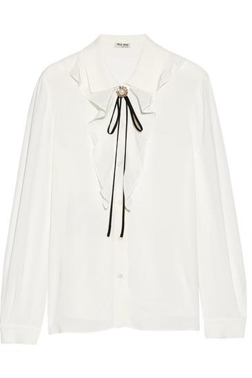 Miu Miu 荷叶边绉纱女衫 约¥8456