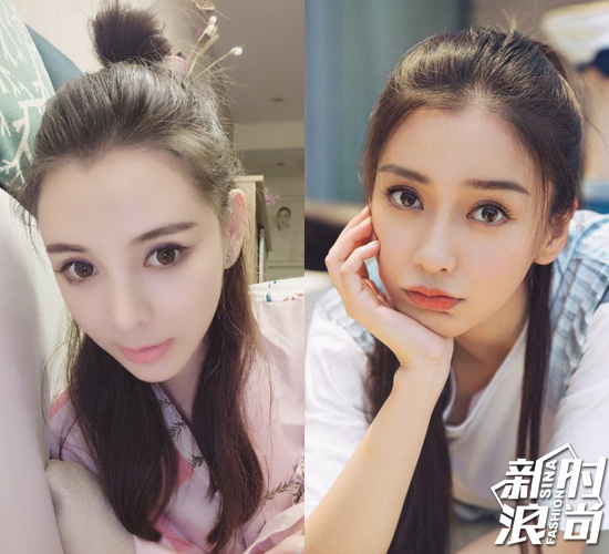 女生（左）撞脸Angelababy（右）