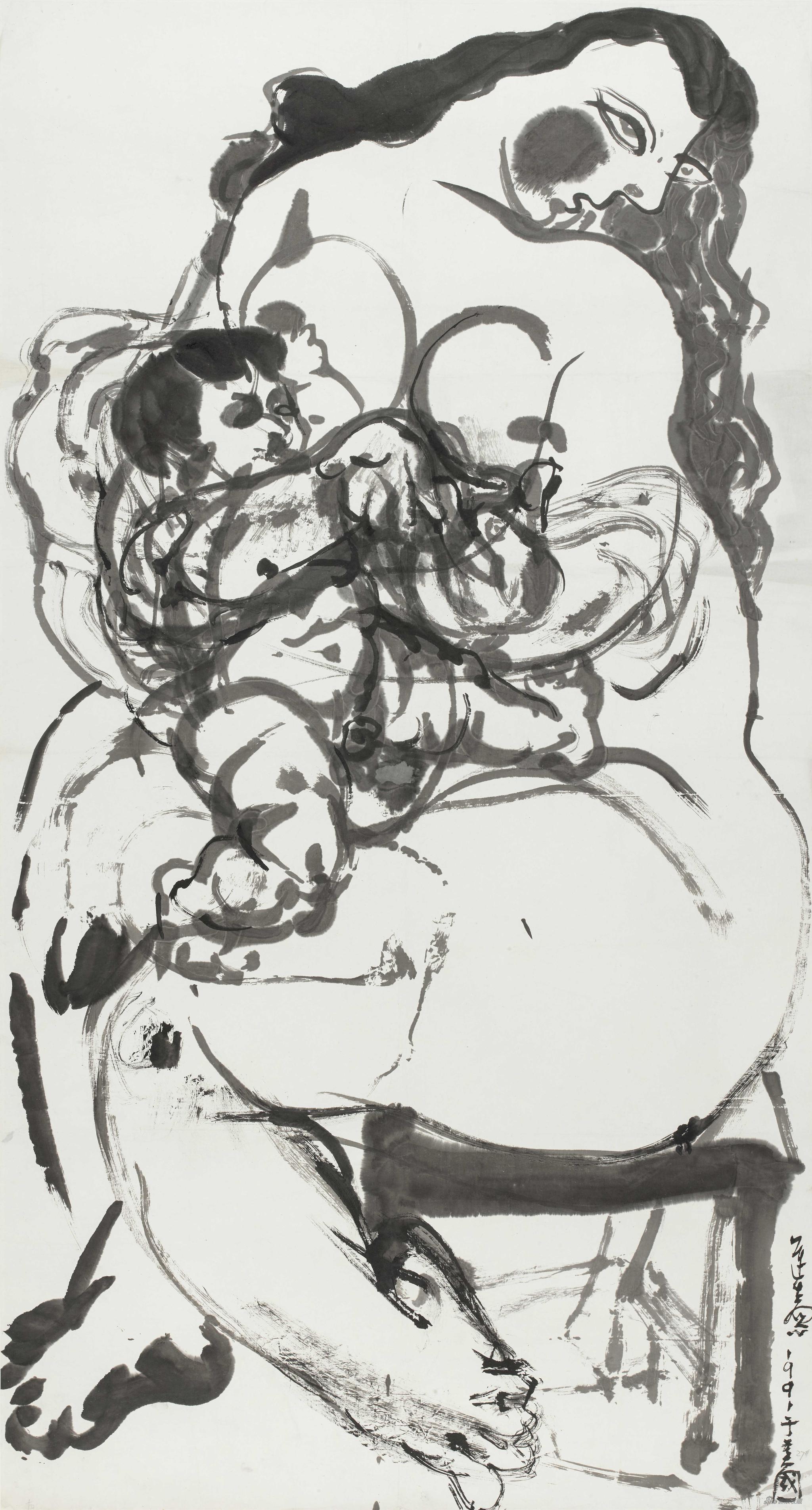 母与子，纸本水墨，196x177cm，1991