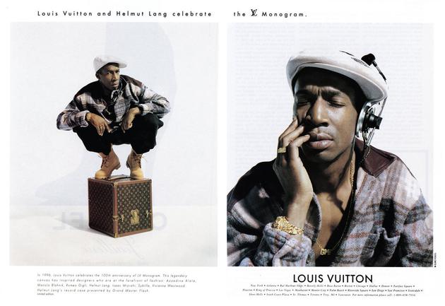 1996 年，Grandmaster Flash 担任 Louis Vuitton x Helmut Lang 设计系列演绎模特（图片来源：）