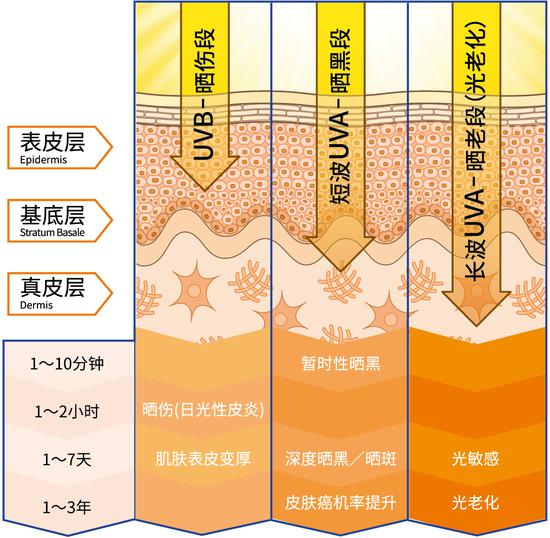 短时间内的暴晒不仅会让肌肤晒伤，也会让肌肤在短短几分钟内晒黑