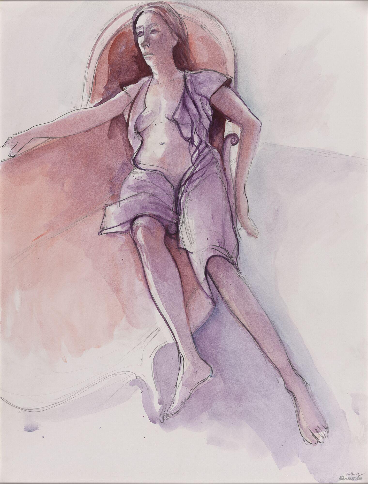 穿紫裙的卡特琳, 多米尼克·古德士,纸本水彩,64x49cm, 2001