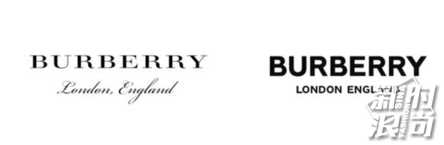 区别于左图旧Logo的衬线字体，右图Burberry新Logo的字体更为简洁现代