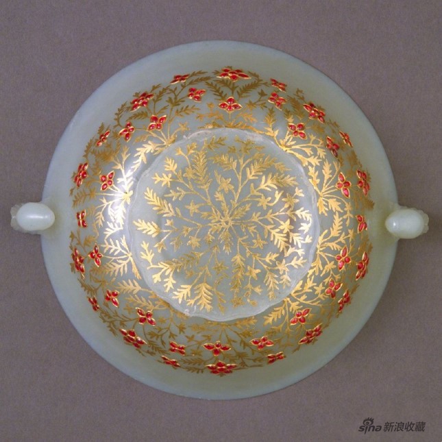 清代乾隆年間和闐白玉錯金嵌寶石碗