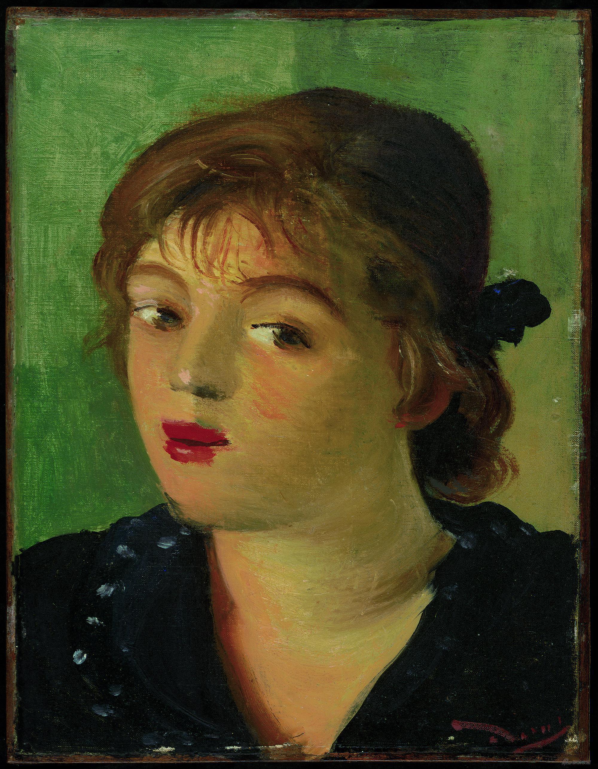 　　年轻女人的肖像Portrait de Jeune Femme-安德烈·德朗André Derain-板上布面油画oil on canvas board laid down on panel-33.9×26.5cm-1945-1950年