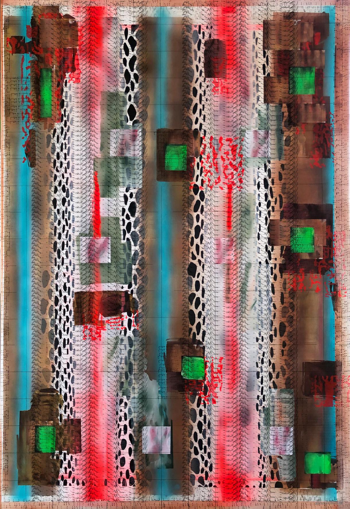 白乂乂《皱缩形态01》130X190cm 布面丙烯 喷枪 手持码印 2019